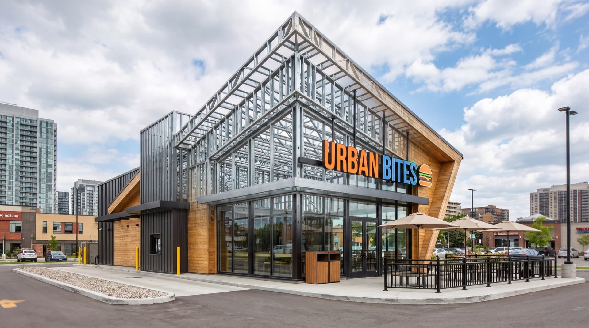 A commercial building framed in light-gauge steel