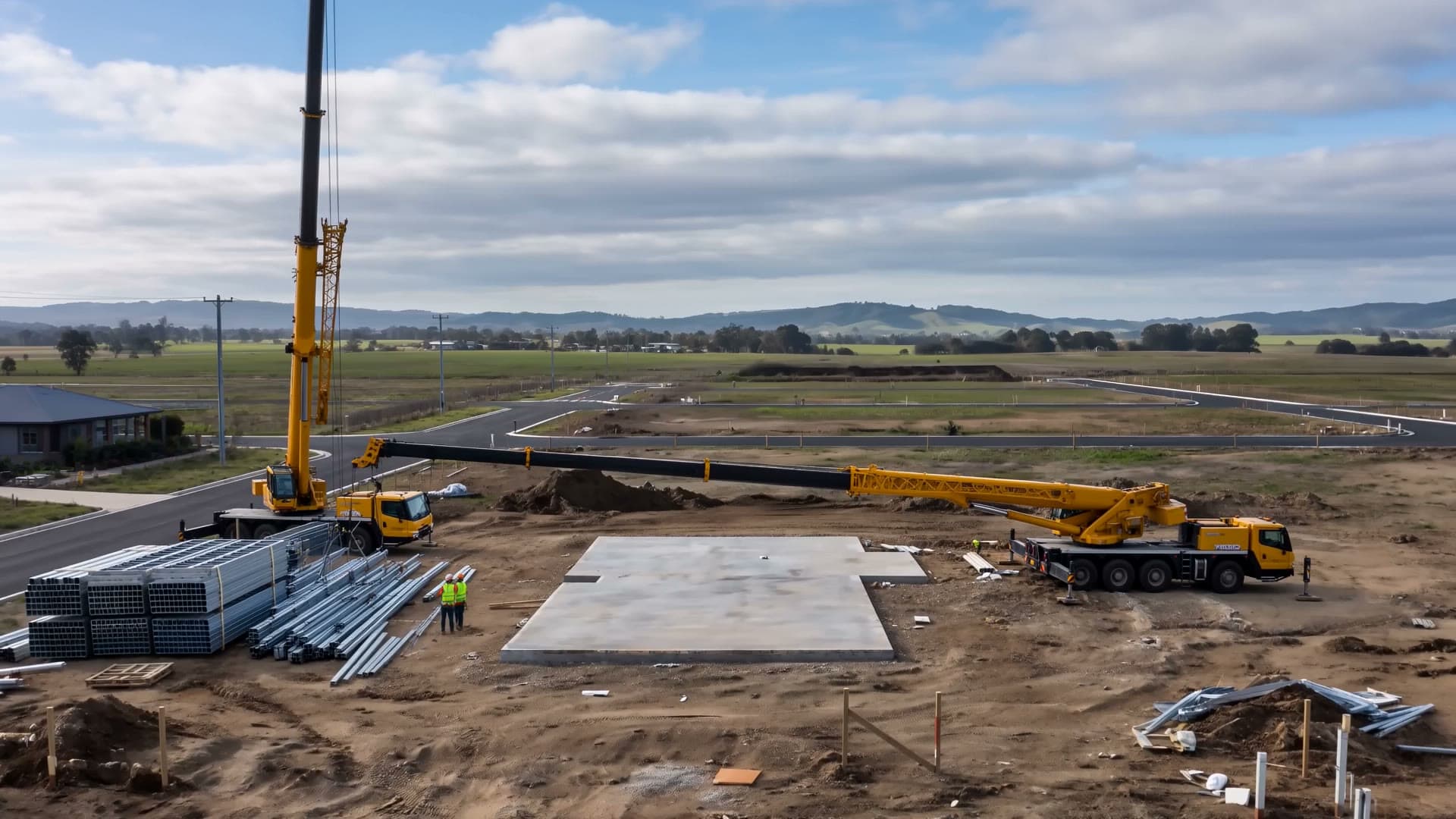 Light-gauge steel framing rising on a Solidhouse Steel build